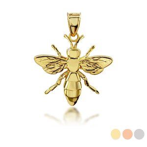 Solid 14k Gold 3D Bee Pendant Charm - Yellow, Rose, or White Gold